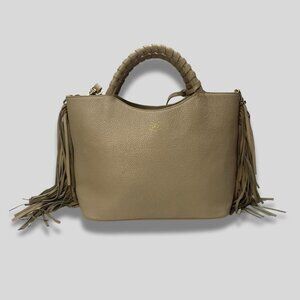 JOHNNY WAS Taupe/Soft Pink Leather Fringe Satchel Bag with Braided Handle